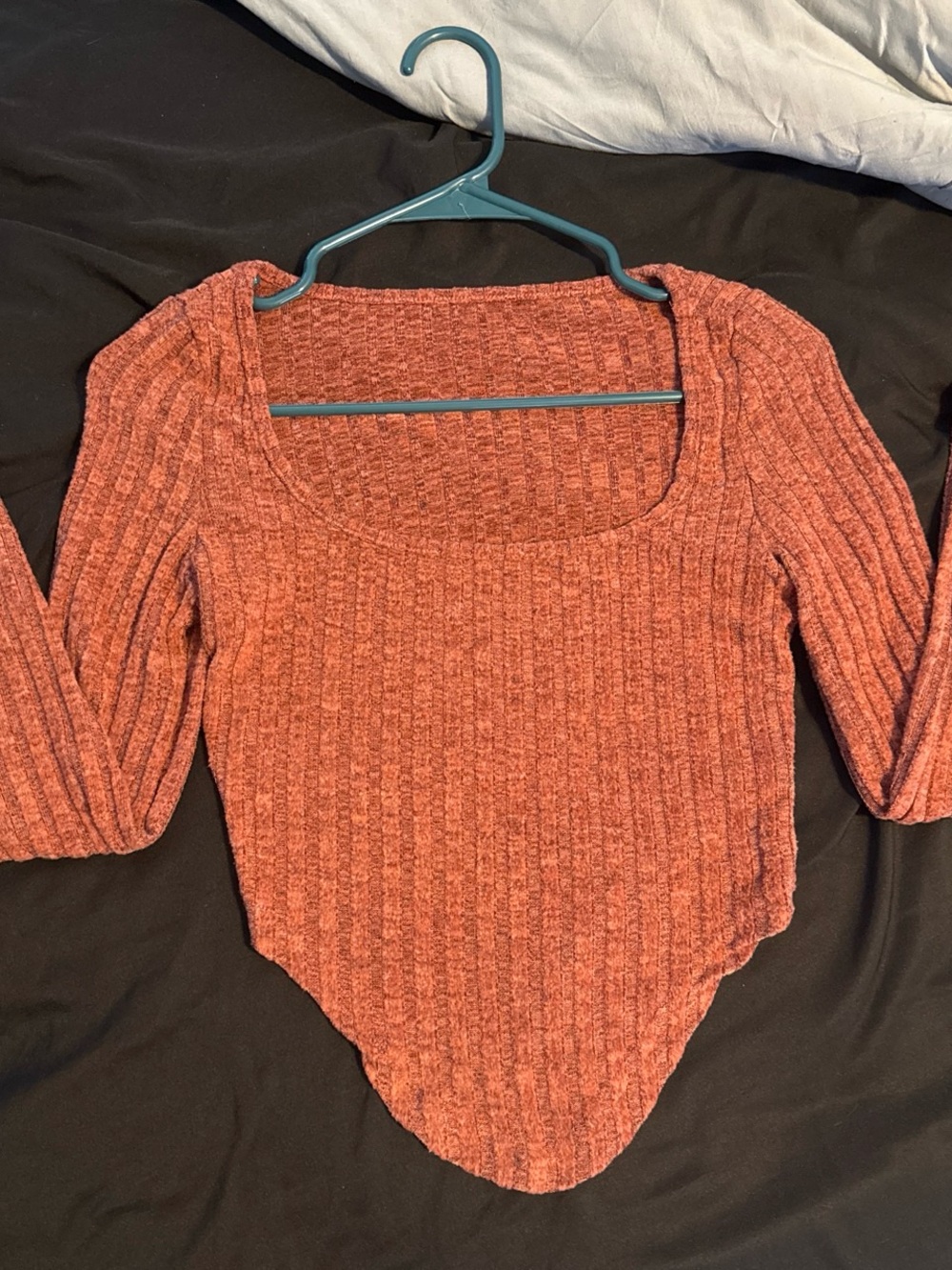 SHEIN Rust Ribbed Square-Neck Sweater Bodysuit